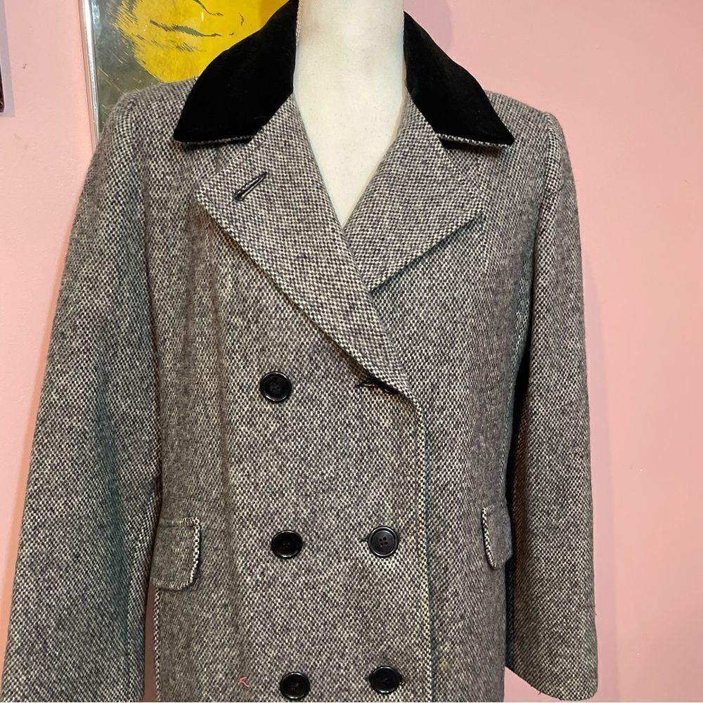 Vintage MidĀ 20th Century Tweed andāVelvet Double BreastedāCoat